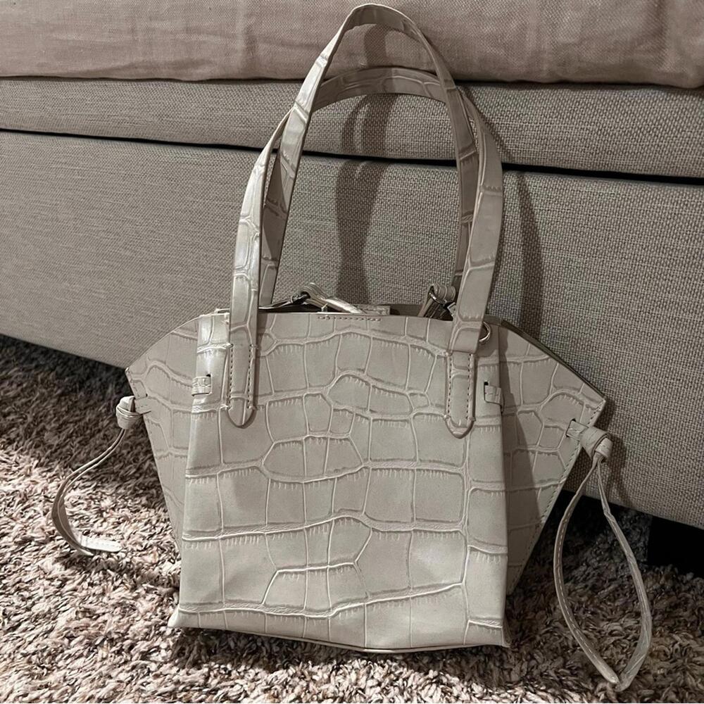 Zara Cream Crocodile-Embossed Satchel - Picture 1 of 2